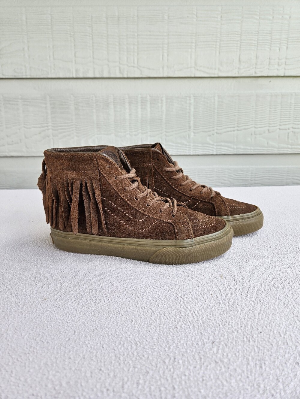 Vans Sk8-Hi Moc Fringe Sneakers Youth SZ 1 Boho Brown Suede Leather 721278